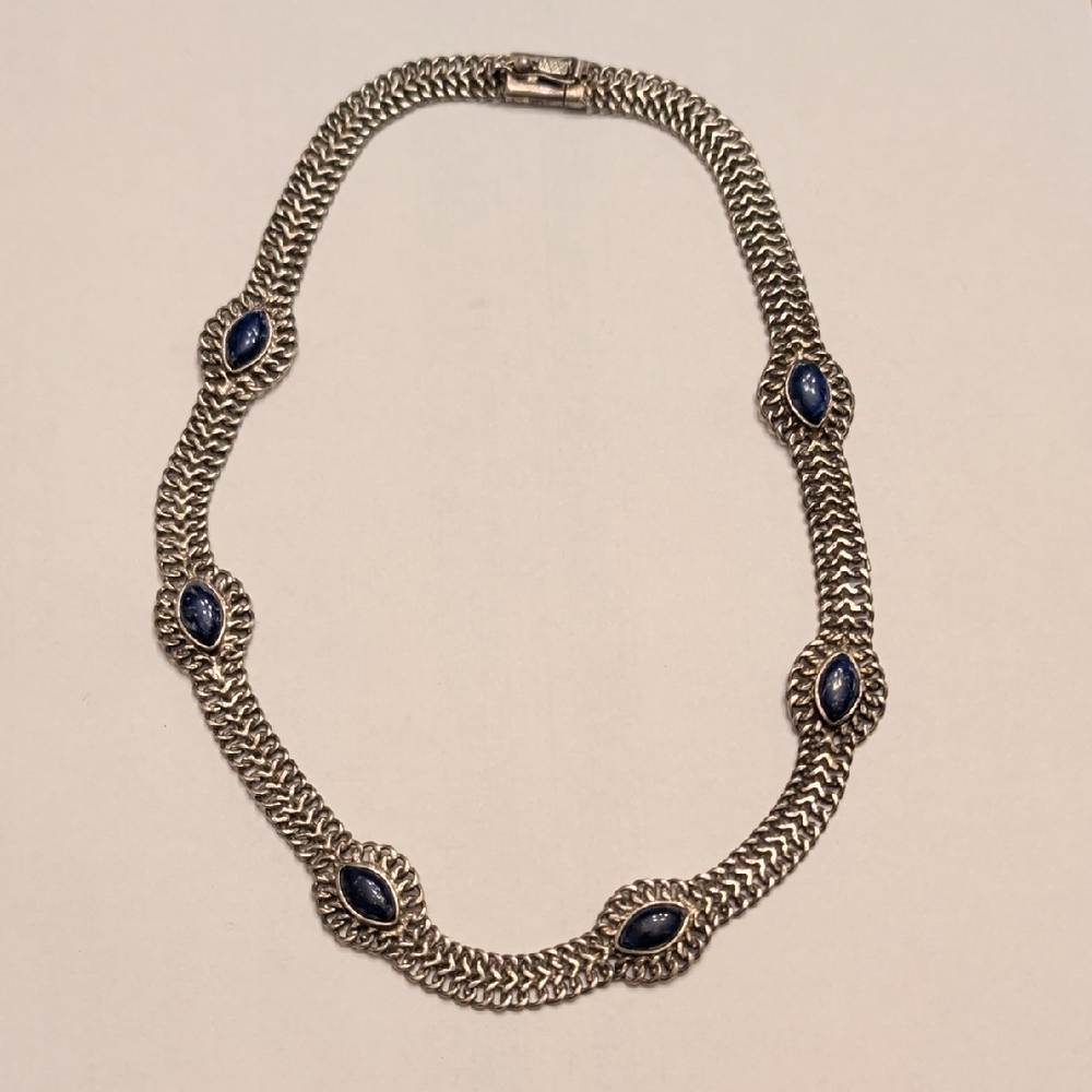 Vintage Sterling Silver Necklace with Blue Cabochons